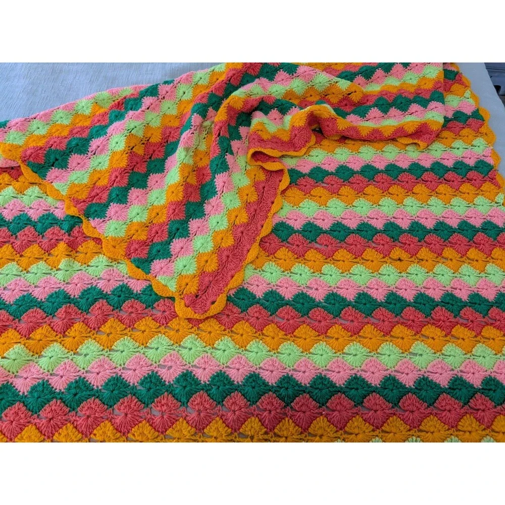 That 70s Afghan Couch Throw Shag Vintage Hippie Boho Colors 60x90